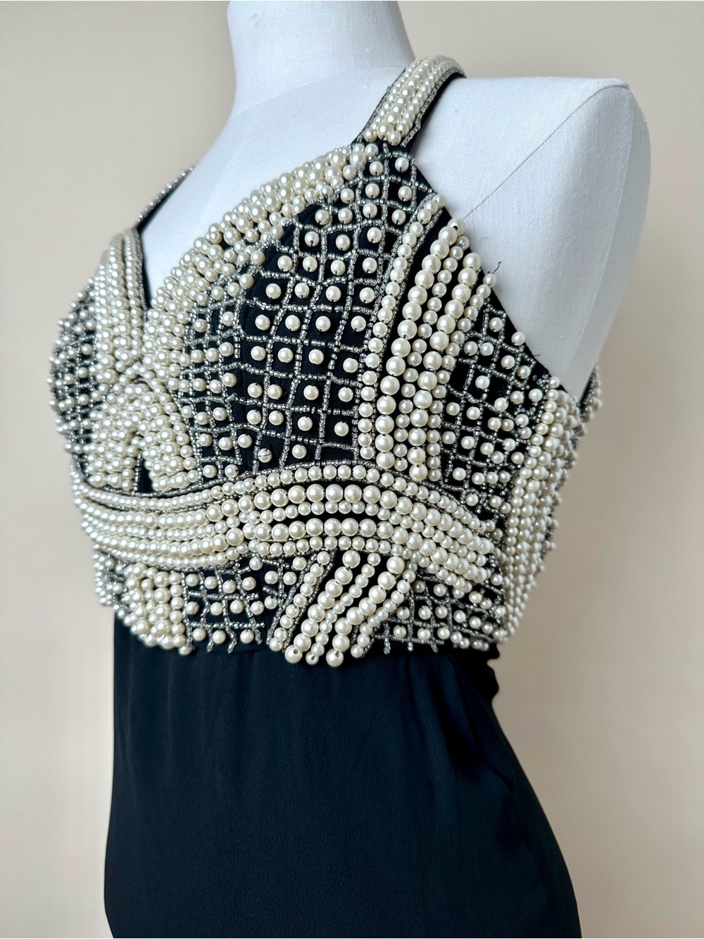 ASOS Pearl & Sequin Embellished Open Back Halter Midi Dress NWT Size 0 - Picture 6 of 15
